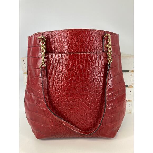 MICHEAL KORS, LARGE RED LEATHER ANIMAL PRINT SHOULDER BAG - Picture 5 of 11